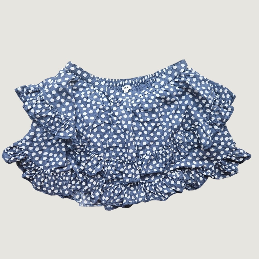 Aerie Blue White Polka Dot Tiered Ruffle Mini Skirt Short Cotton Size L